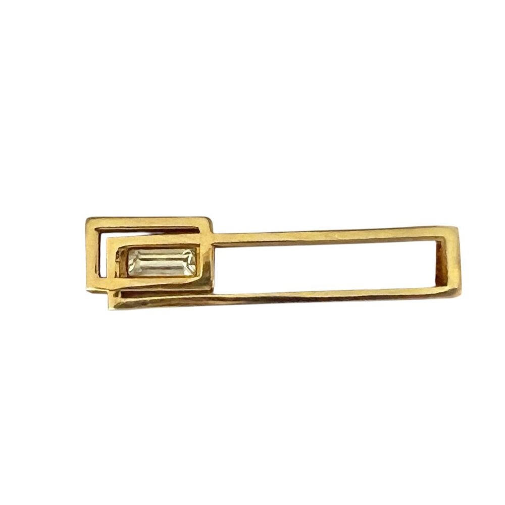 Vintage Swank Mid-Century Modern Gold-Tone Tie Clip With Clear Rectangular Rhine